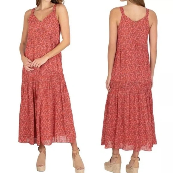 Joie | Tea Rose Sleeveless Animal Print, Tiered Fully Lined Midi Dress - Picture 1 of 12